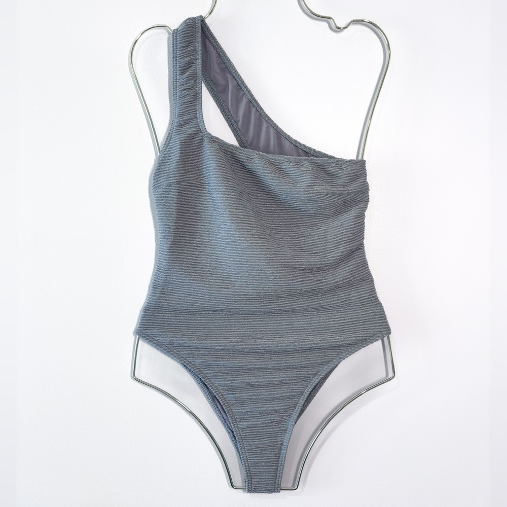 Rumer Cassidy Maillot Seafoam Ribbed One Shoulder One Piece Swimsuit Size M NWT